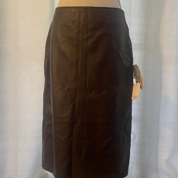 Vintage with tags Clio Brown leather  Pencil Skirt - Picture 1 of 8